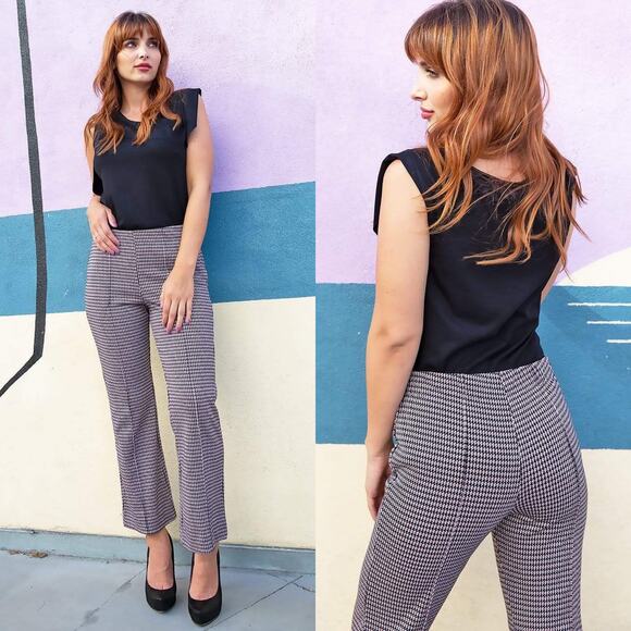 Eva Franco Anthropologie Houndstooth Margot High Rise Kick Flare Ankle Pants Lg - Picture 3 of 15